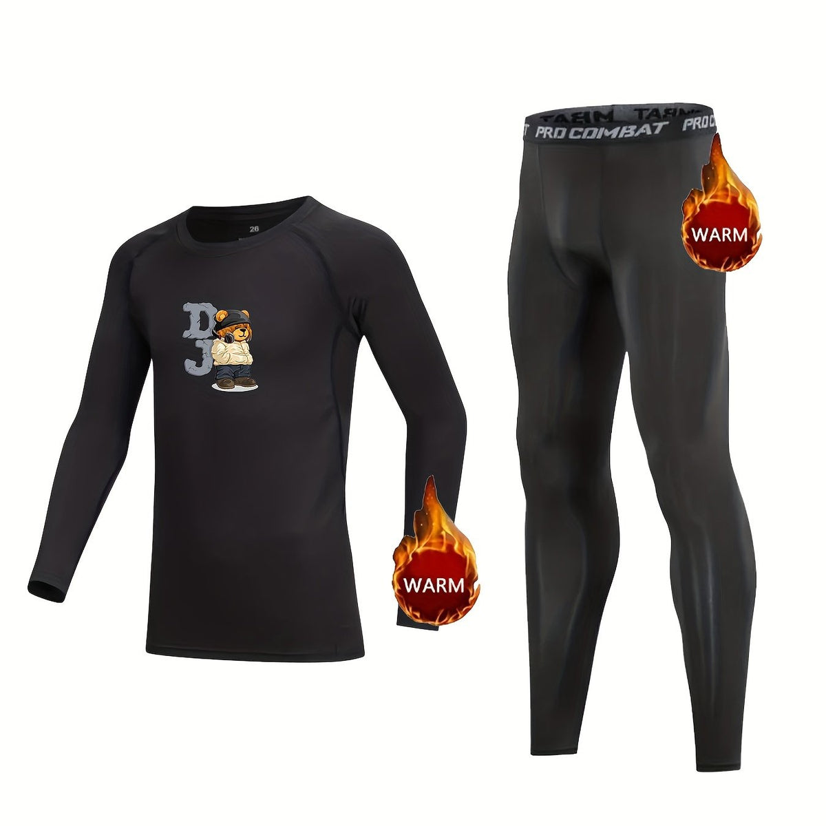 Kids Compression Fleece Set - Cartoon Bear Pattern