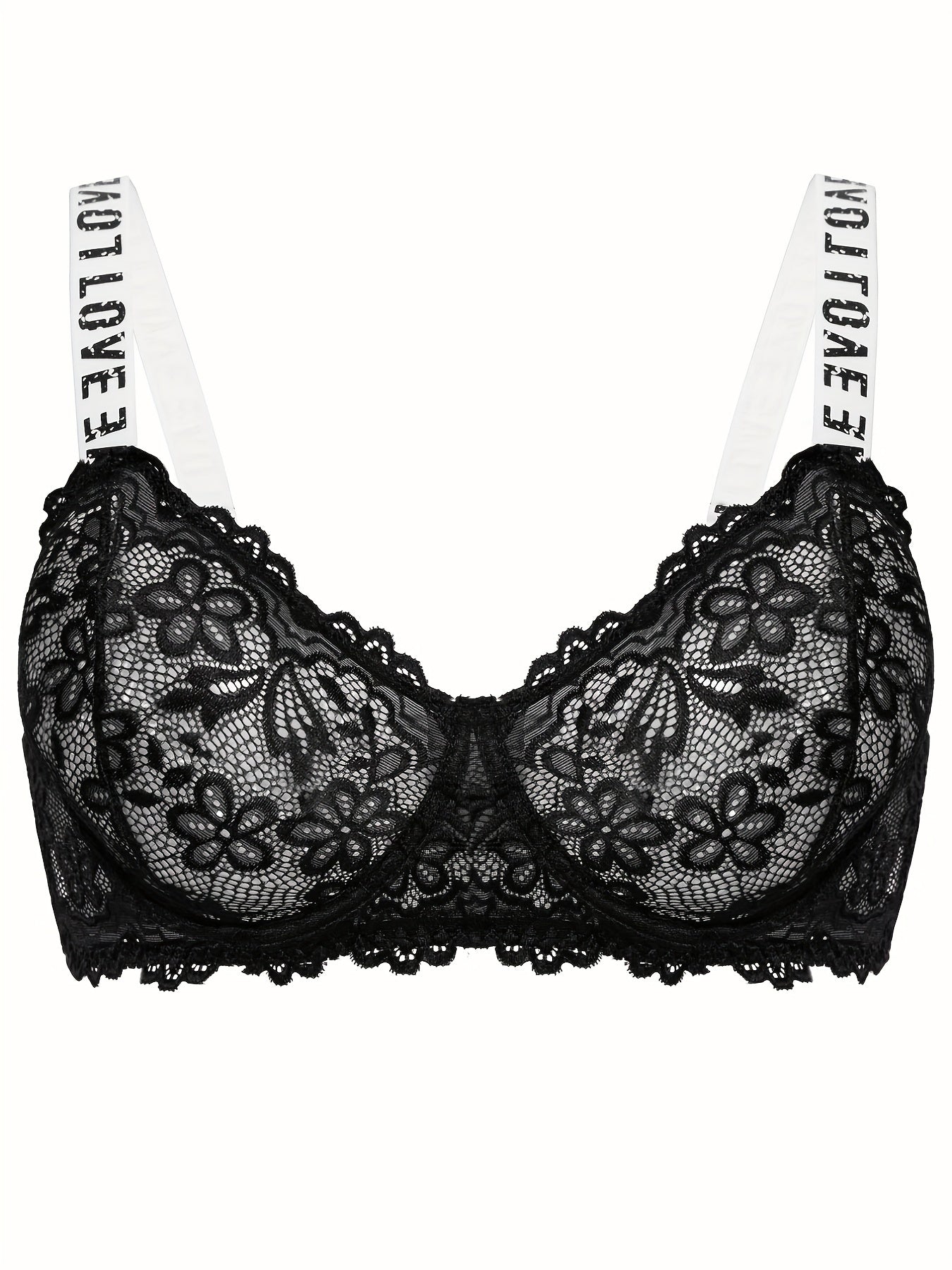  Sexy Bra Women's Plus Floral Lace Letter Tape Hook & Eye Bra