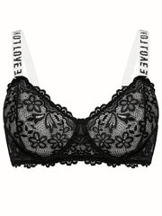  Sexy Bra Women's Plus Floral Lace Letter Tape Hook & Eye Bra