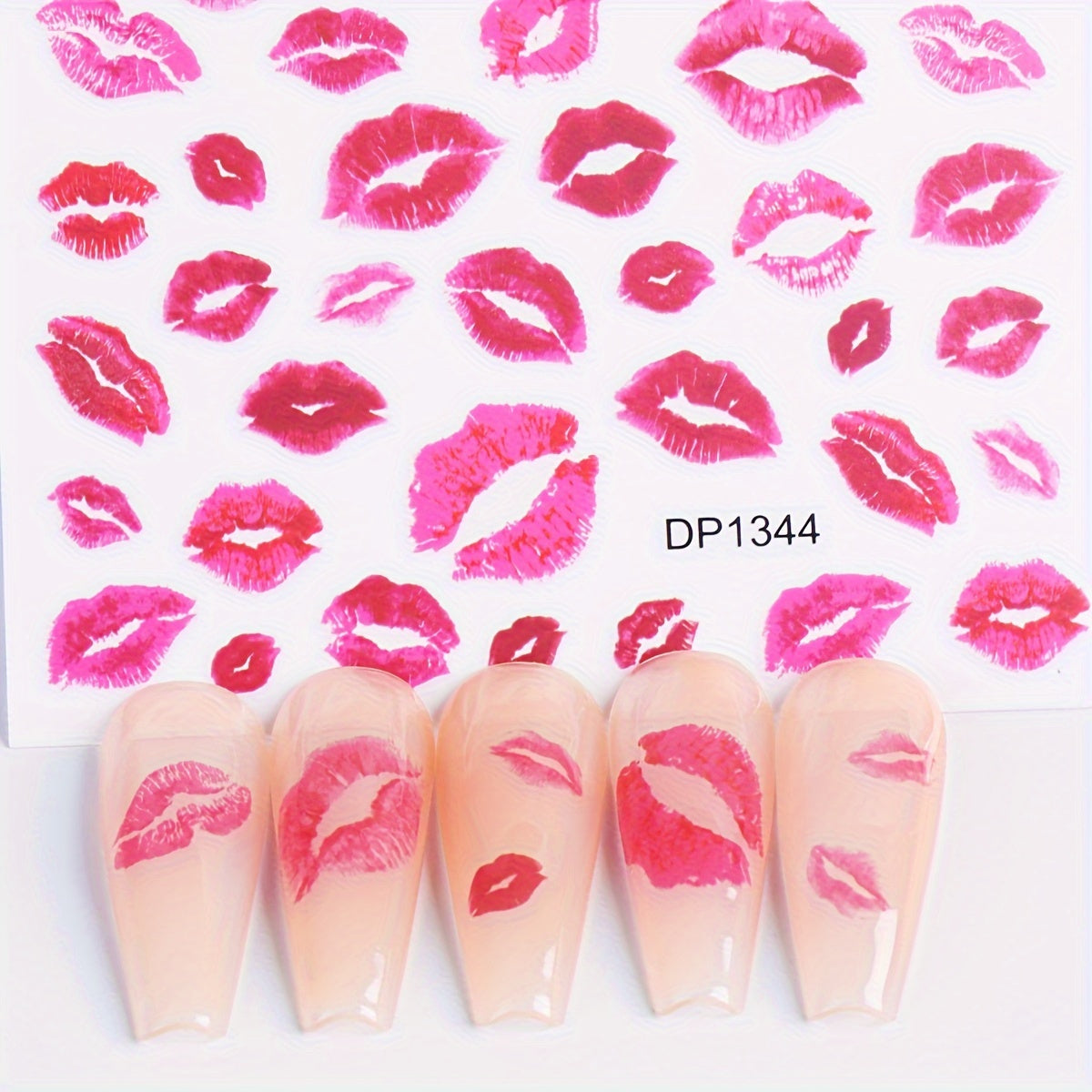 2pcs Heart & Lip Nail Art Stickers Matte Finish Self Adhesive