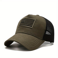 American Flag Embroidered Baseball Cap Half Mesh