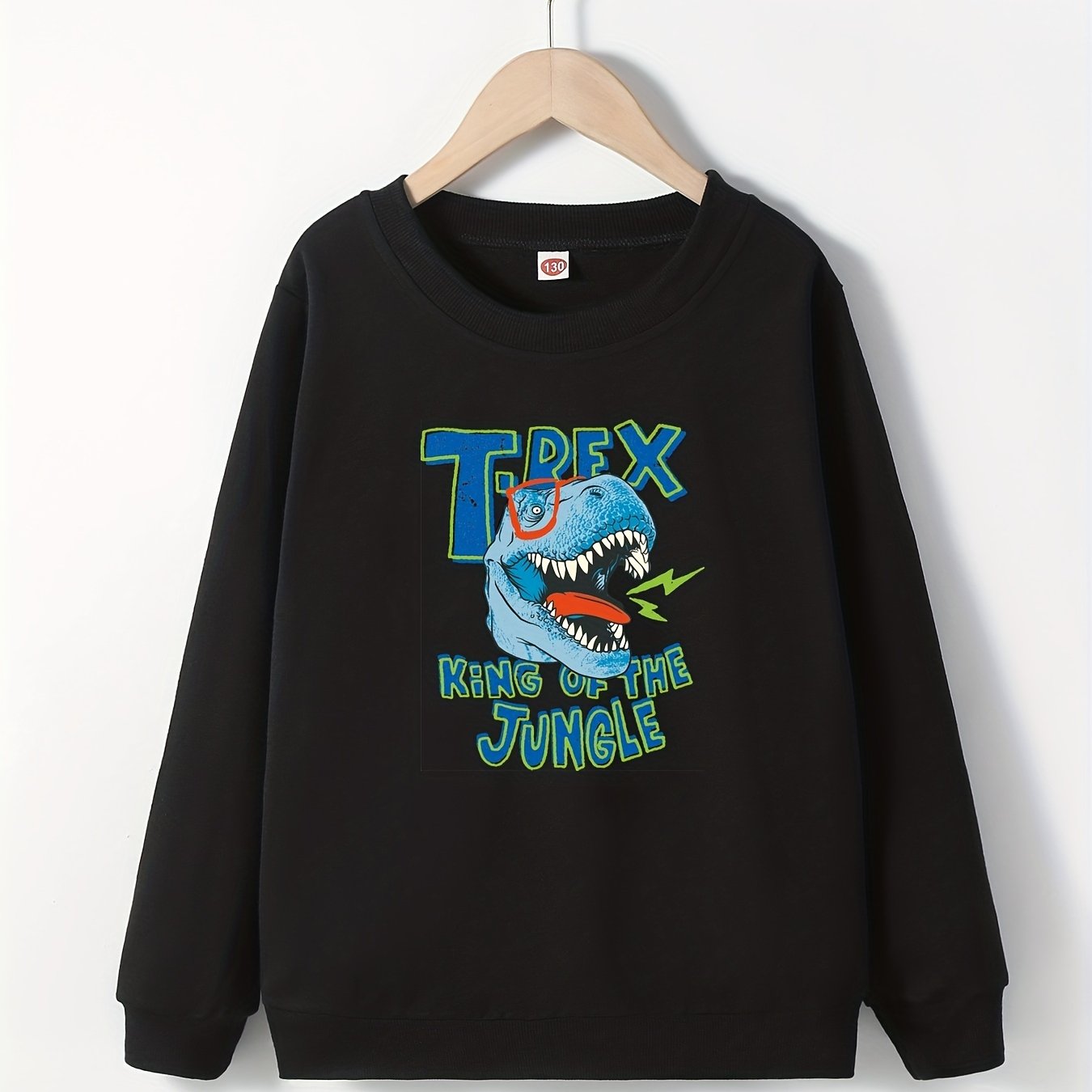 Funny Dino Print Boys Sweatshirt Long Sleeve Crew Neck Tops Kids Clothing