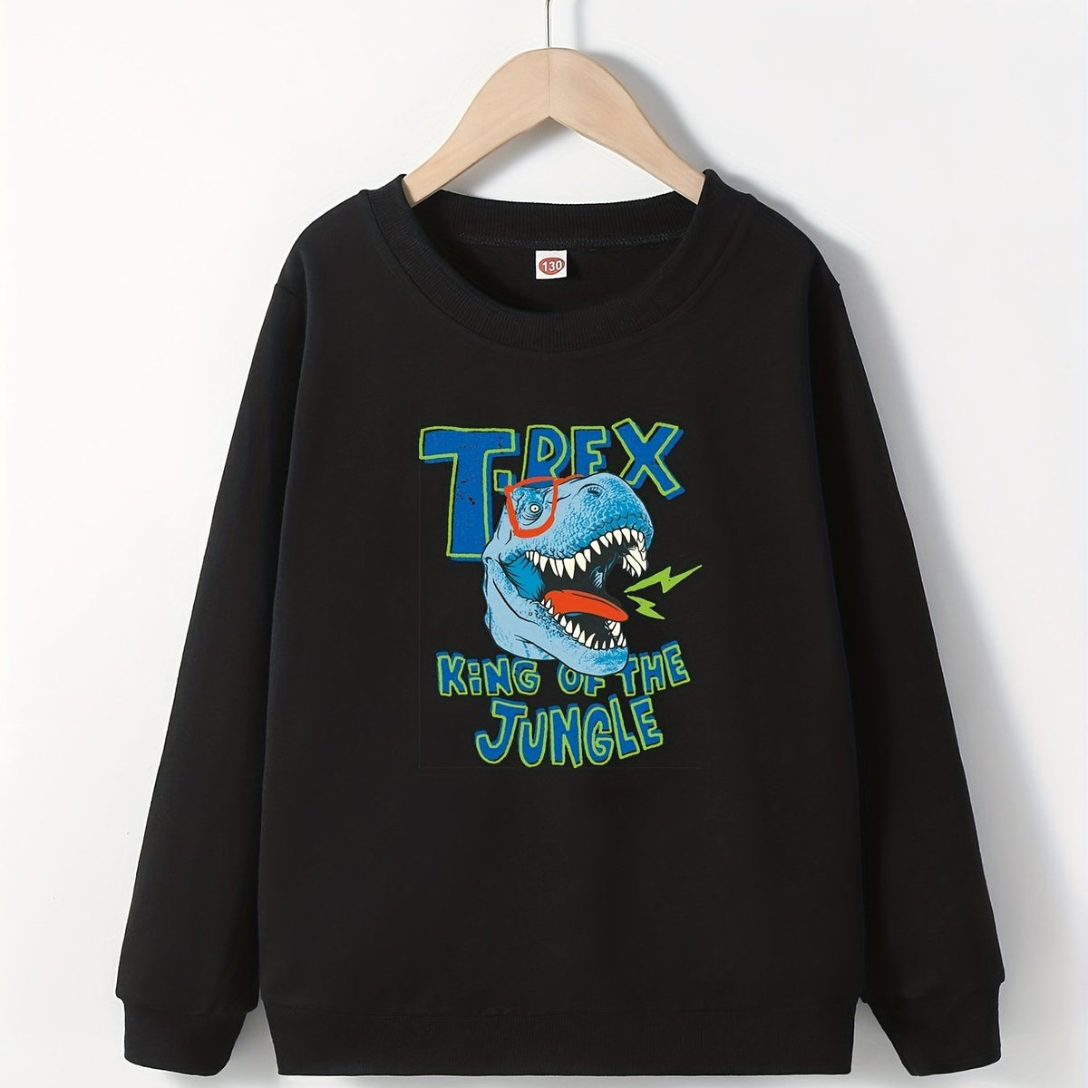 Funny Dino Print Boys Sweatshirt Long Sleeve Crew Neck Tops Kids Clothing