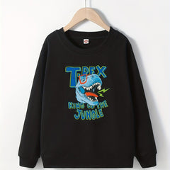 Funny Dino Print Boys Sweatshirt Long Sleeve Crew Neck Tops Kids Clothing