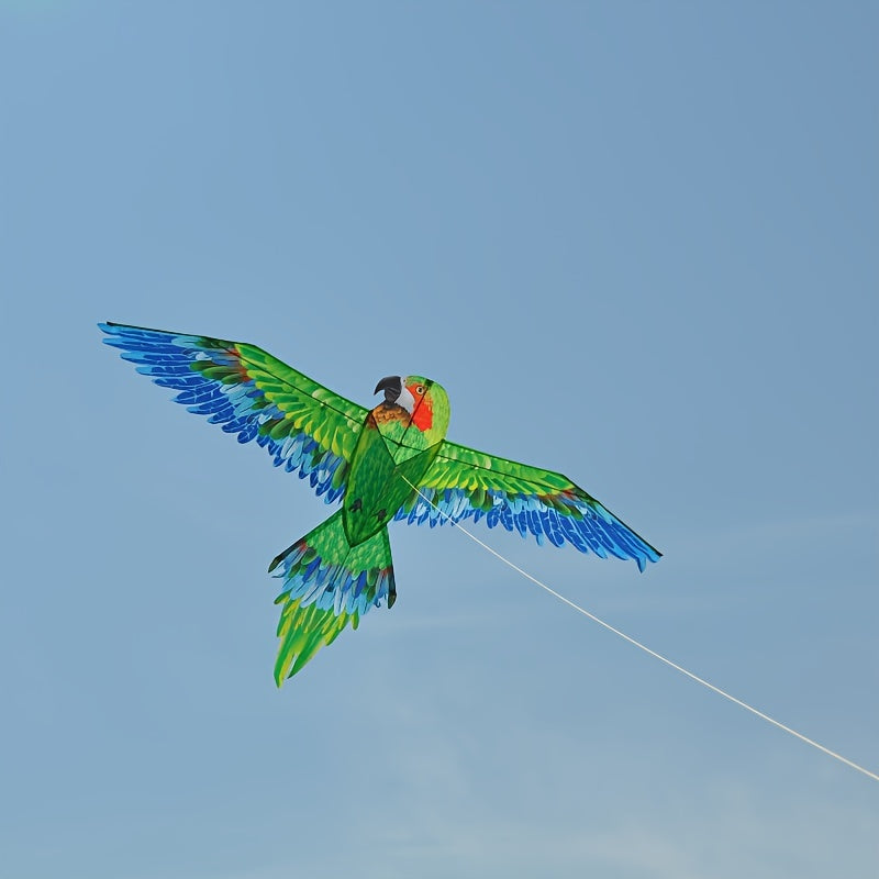 Green Parrot Kite D Handle Flying Lines Easy Setup Easy Fly Family Games