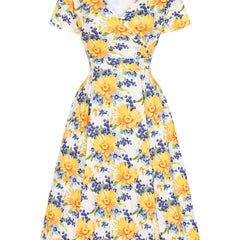 Women's Plus Floral Print Short Sleeve Surplice Neck Dress