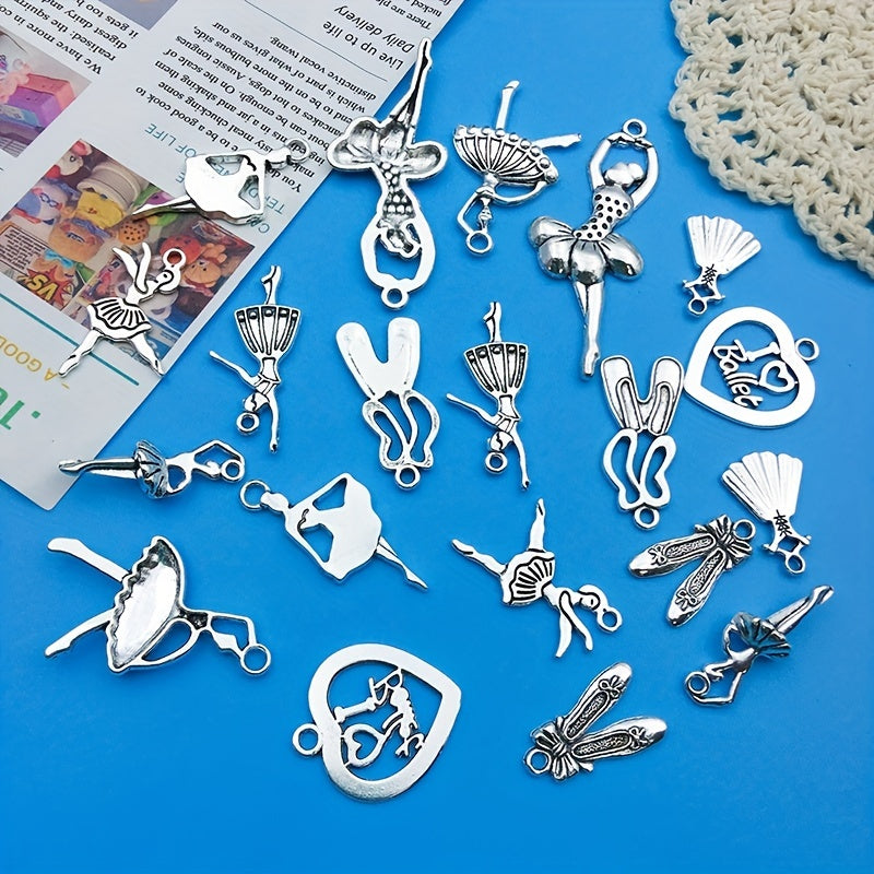 20pcs Antique Silvery Ballerina Girl Pendants For DIY Jewelry Making