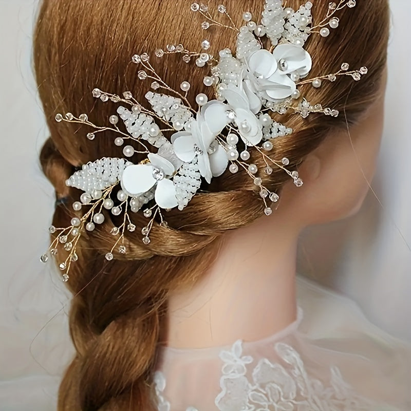 Faux Pearl Hair Comb Head Piece Flower Hair Accessories For Women