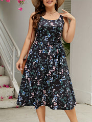 Plus Size Ditsy Print Belted Dress With Belt