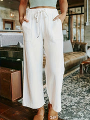 Minimalist Dual Pockets Wide Leg Pants Casual Loose Pants