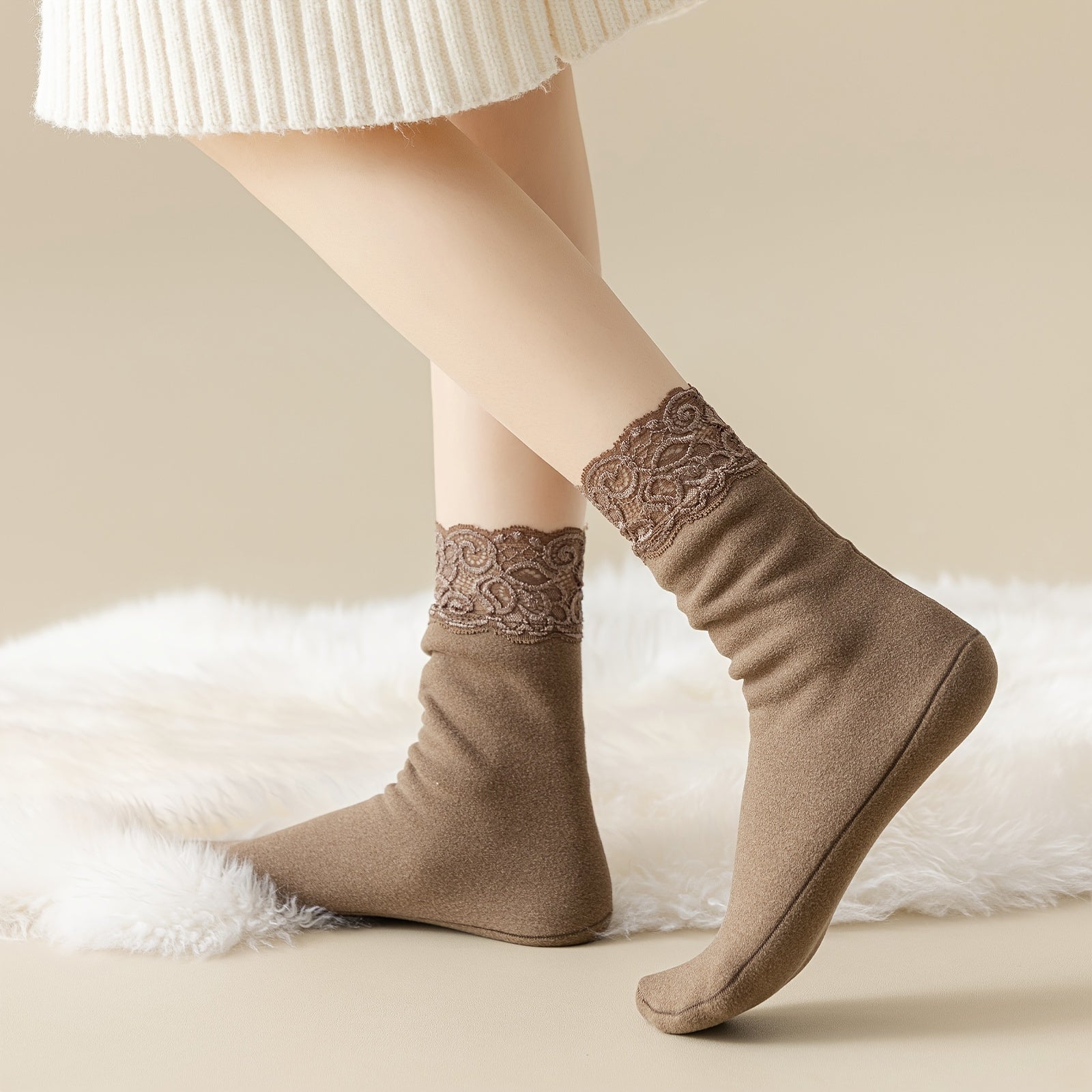Cozy Lace Trim Mid Tube Socks Women's Stockings