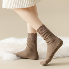 Cozy Lace Trim Mid Tube Socks Women's Stockings