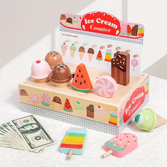 Wooden Ice Cream Shop Playset with Play Money