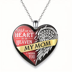 Heart Shaped Crystal Pendant Necklace With Mom Letter Necklace