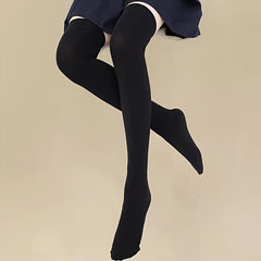 2 Pairs Solid Thigh High Socks Women's Stockings & Hosiery
