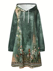 Floral Print Oversized Hoodie Drawstring Sweatshirt