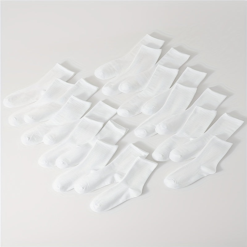 20 Pairs Women's Solid Mid Tube Socks