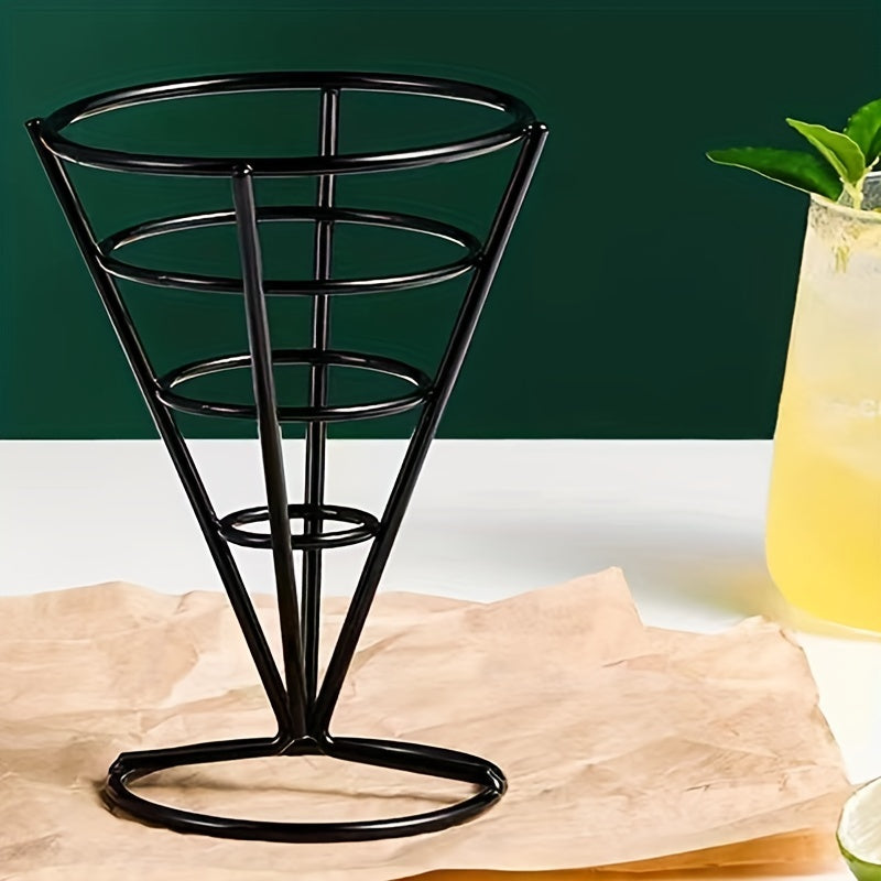 Metal Wire French Fry Holder with Sauce Dipper for Finger Food Cones