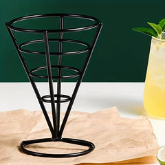Metal Wire French Fry Holder with Sauce Dipper for Finger Food Cones