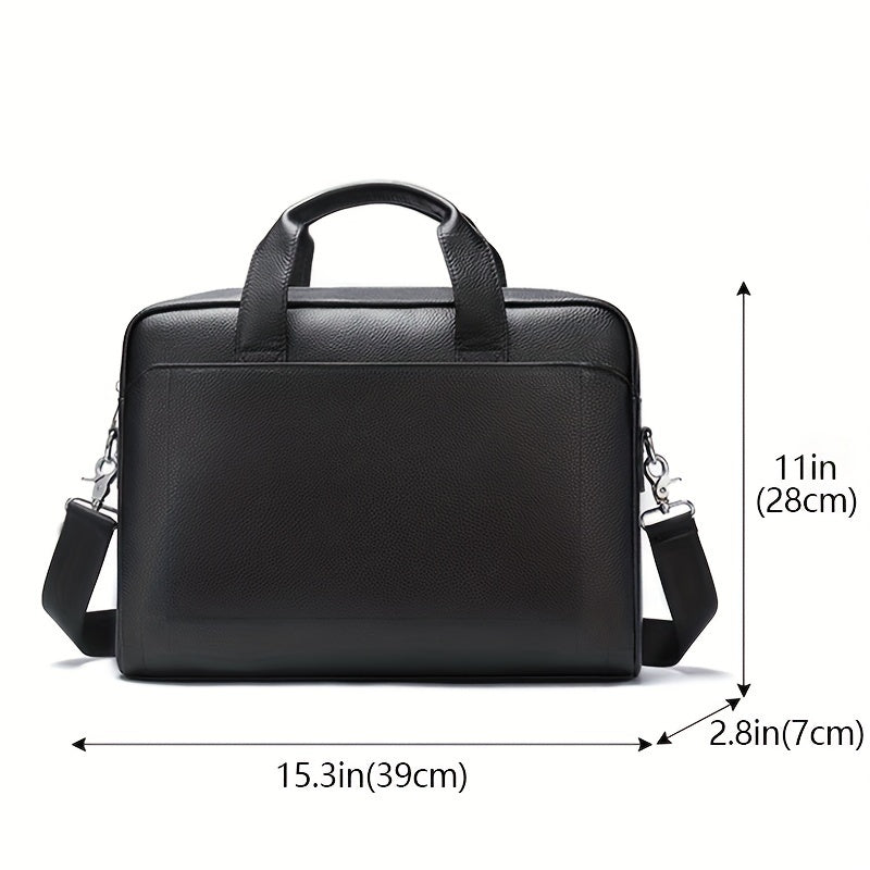Large Leather Laptop Briefcase with Shoulder Harness