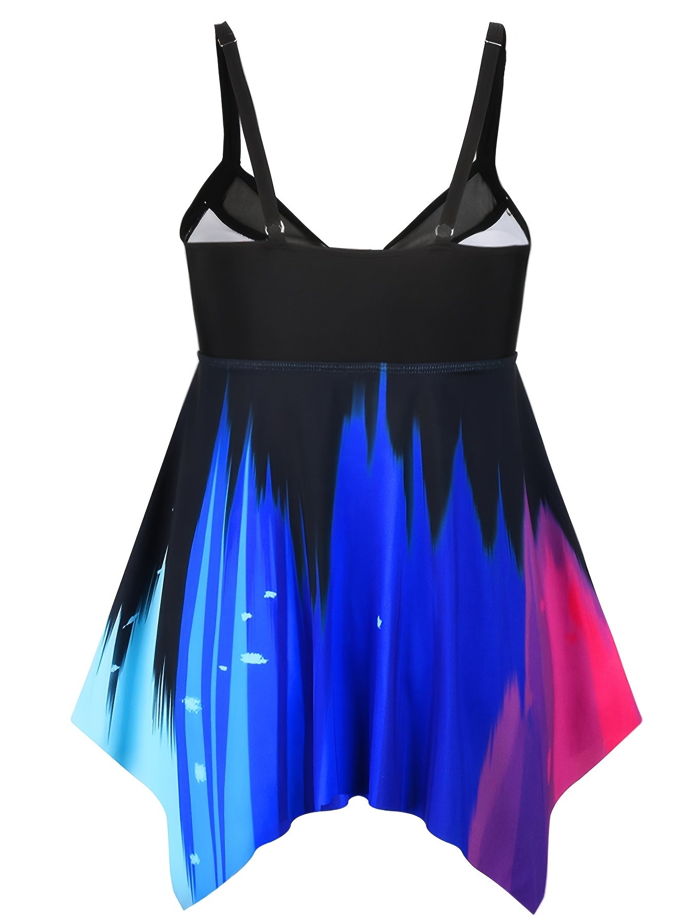  Ombre Print Tankini Set with Mesh Contrast