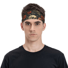Gothic Mushroom Forest Headband Red Orange Skull Floral Sport Headband