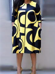 Geometric Print Half Sleeve Loose Fit Dress