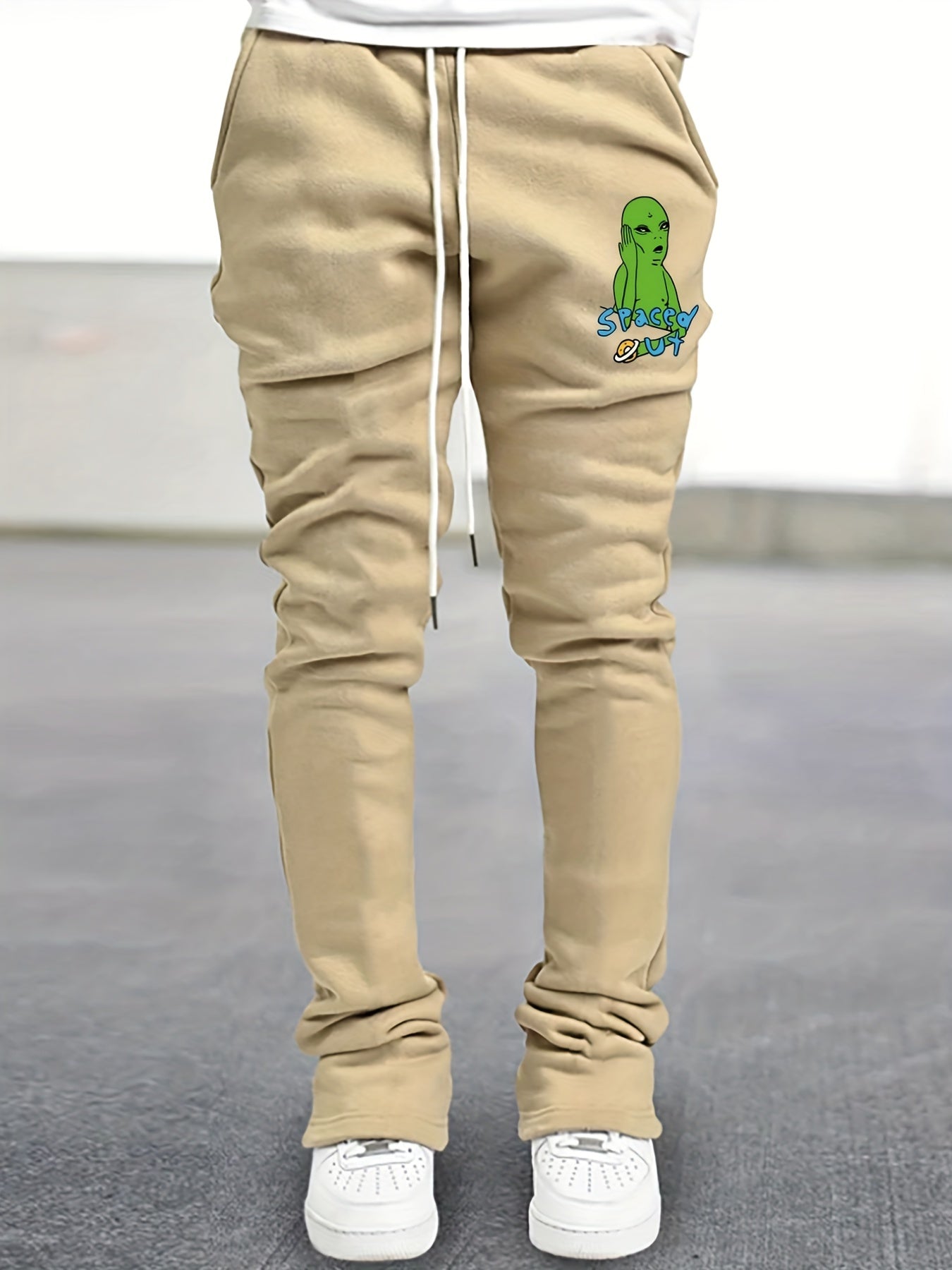 Men's Alien Pattern Drawstring Bell Bottom Pants
