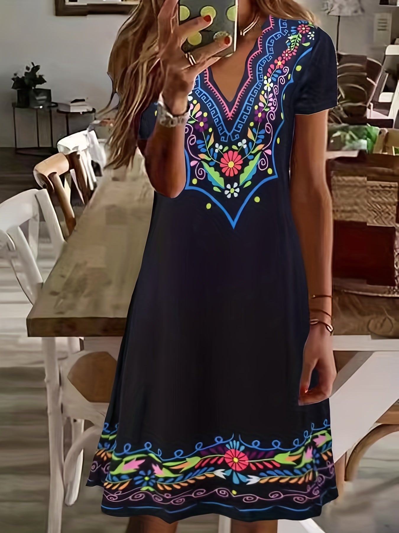  Casual Dress Women's Plus Floral Print Scallop Tee Dress