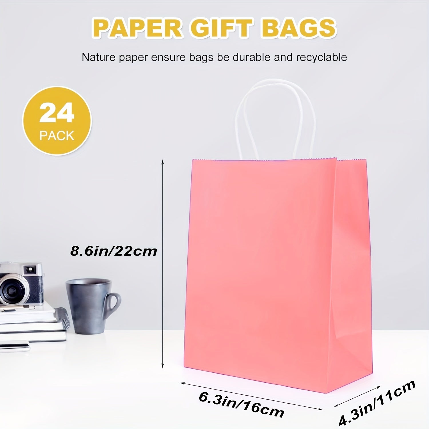 24 Purple Gift Bags with Handles - Small Paper Bags for Kids Birthday Party Favo