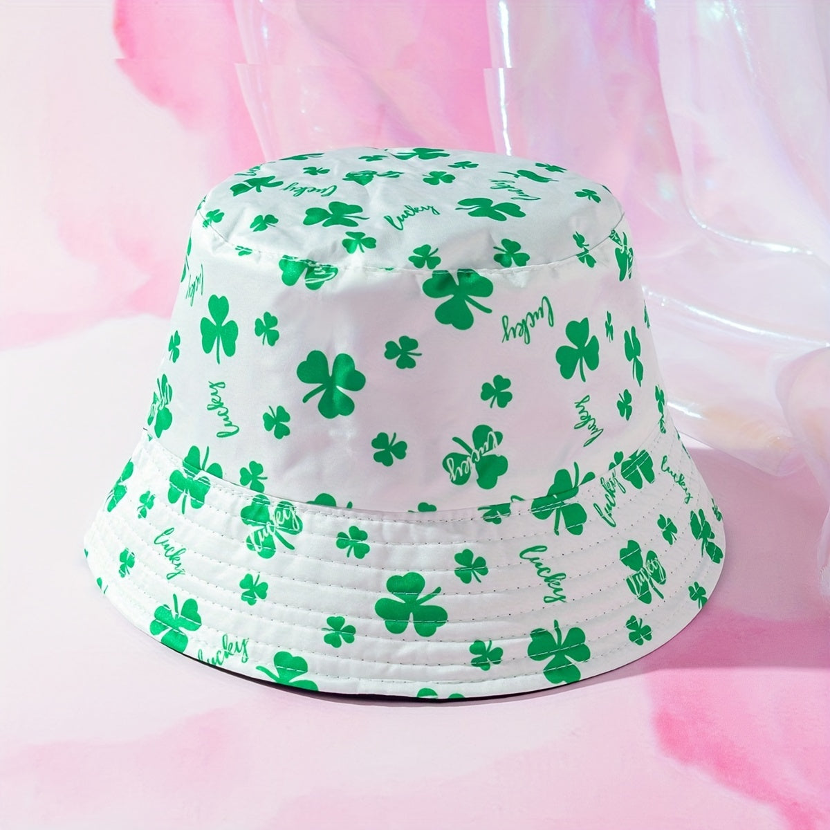 Lucky Clover Print Bucket Hat Reversible Lightweight Basin Hats