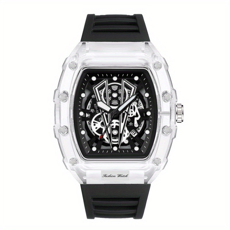 Men's Transparent Silicone Waterproof Wine Barrel Quartz Watch