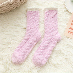Women's Colorblock Fuzzy Socks Mid Tube Warm Stockings
