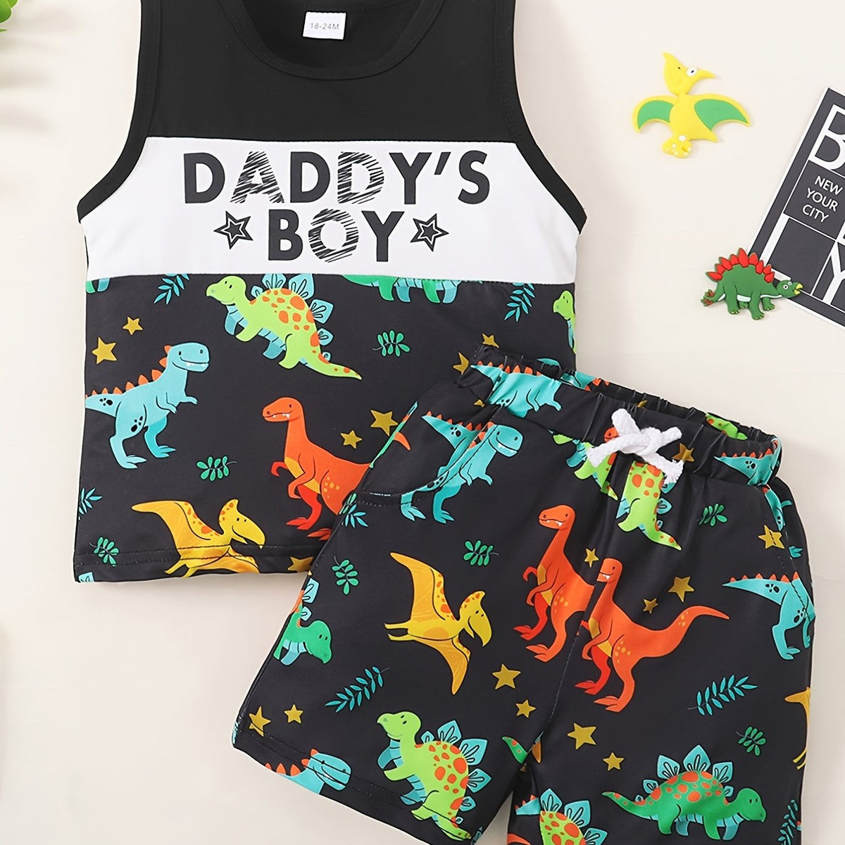 Boys DADDY'S Print Tank Top & Dino Shorts Set Kids Summer Clothes