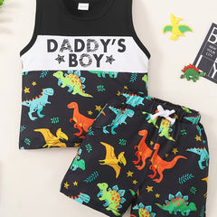 Boys DADDY'S Print Tank Top & Dino Shorts Set Kids Summer Clothes