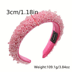 Crystal Beaded Headband Wide Head Hoop Sparkling Headdress Rhinestone Hair Band