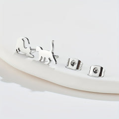 Small Stainless Steel Cat Stud Earrings For Men