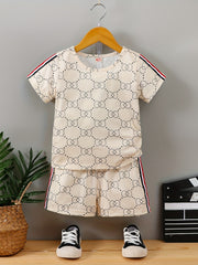 Boys Plaid Casual Outfit T-shirt & Shorts Set Summer