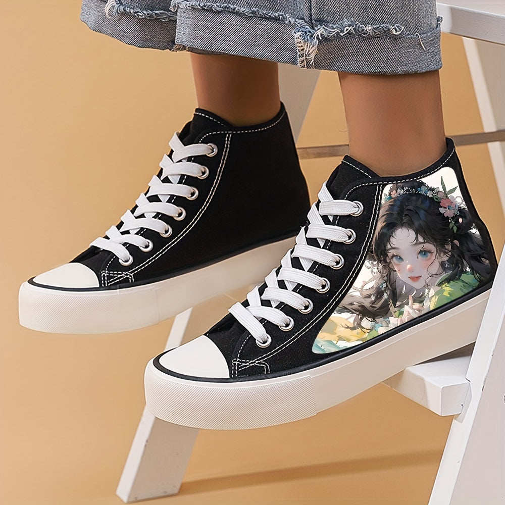Anime Girl Pattern High Top Canvas Sneakers Lace Up Skate Shoes