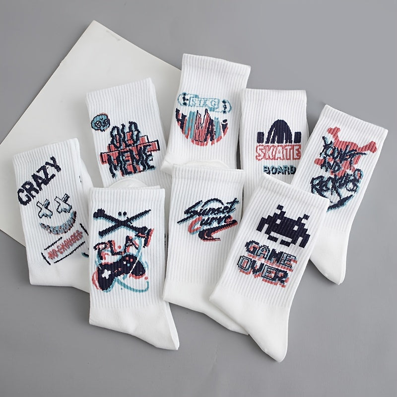 8 Pairs Funny Letter Graffiti Socks Women's Mid Tube Stockings