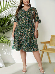 Women's Plus Floral Print Tie Puff Sleeve Maxi Dress