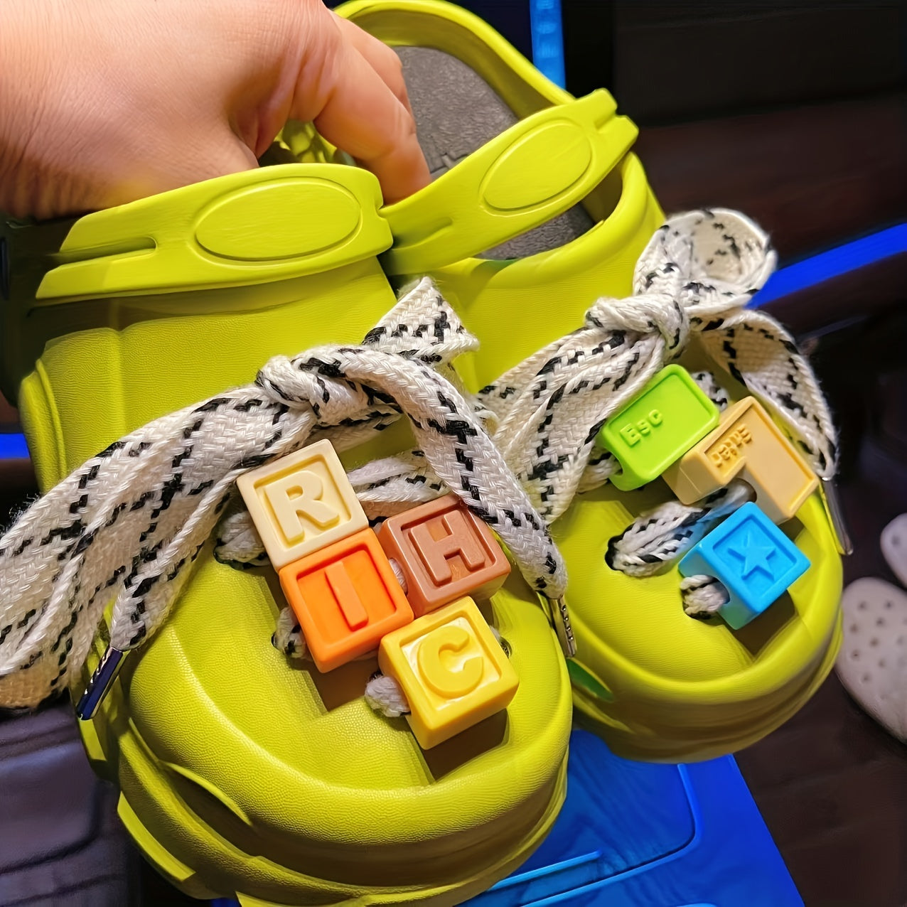 Letter Print Box & ShoeLaces Shoe Charms For Clogs Garden Shoes