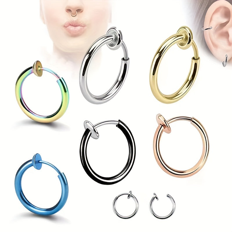 2pcs Stainless Steel Spring Ear Clips Hip Hop Ear Buckle Jewelry