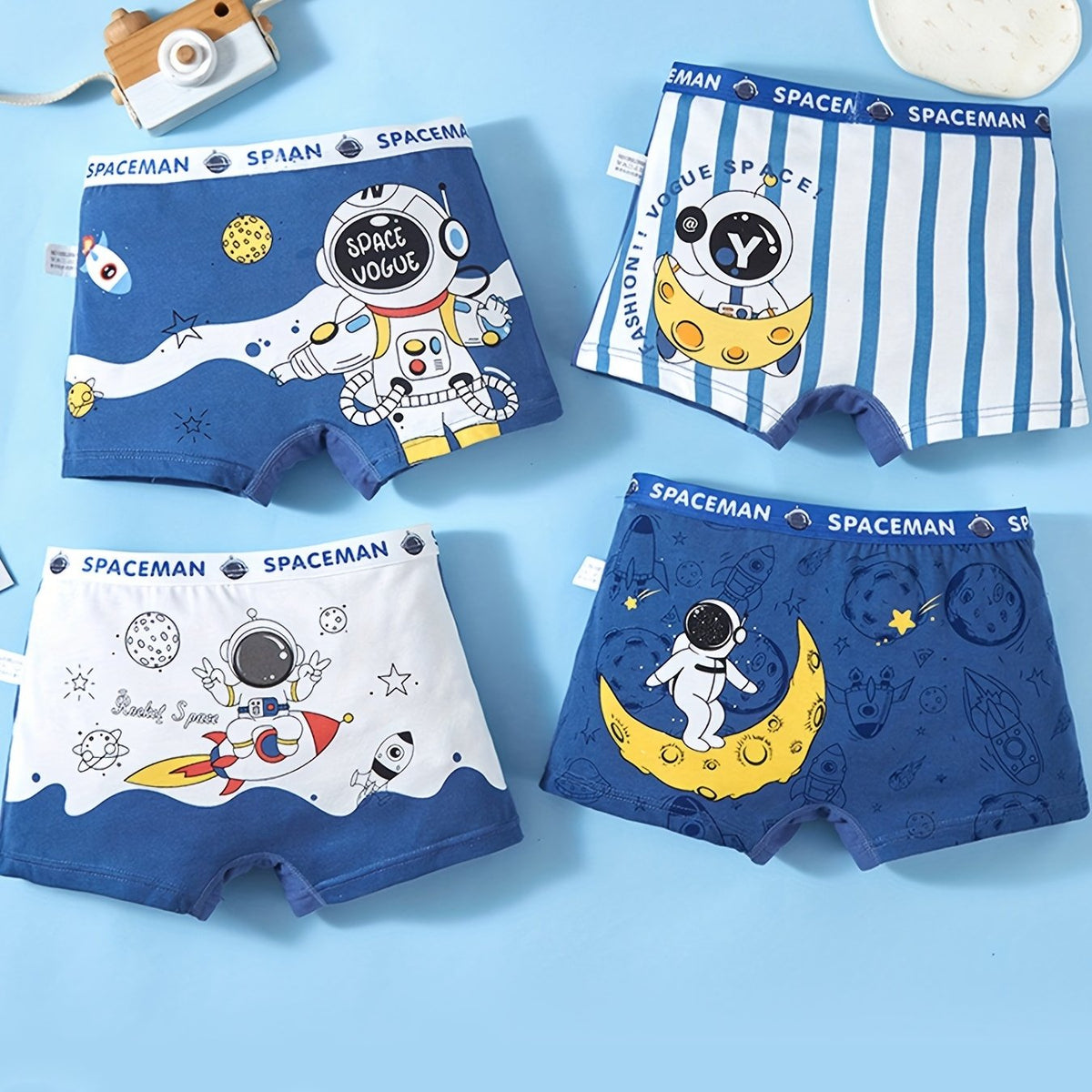 4pcs Astronaut Print Boxer Briefs for Boys