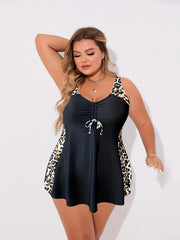  Leopard Print Lace Cami Tankini Set