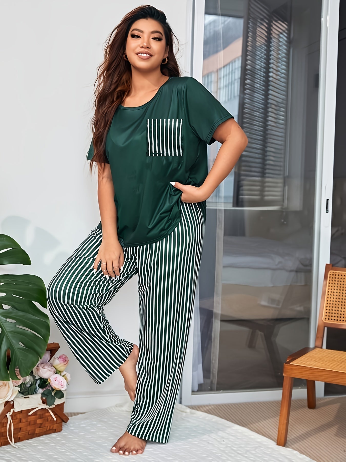  Striped Tee & Pants Loungewear Set
