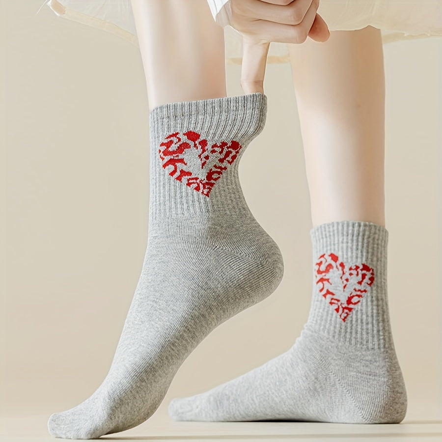 Heart Print Socks Soft Mid Tube Stockings Women's Hosiery