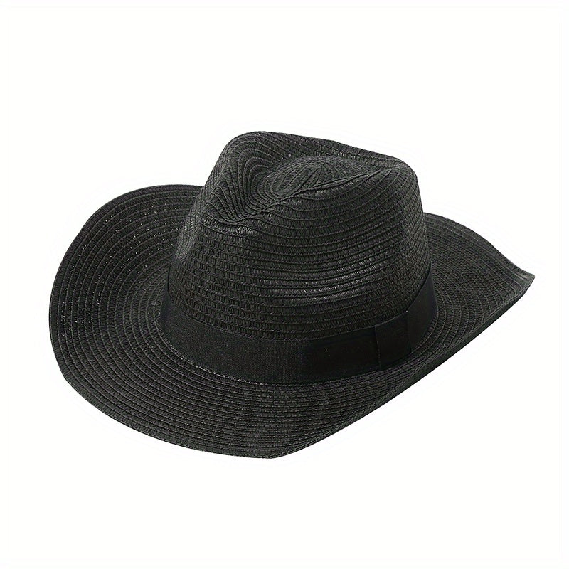 Candy Jazz Fedora Cap Rolled Brim Vintage Sun Hat Outdoor Breathable Straw Hat