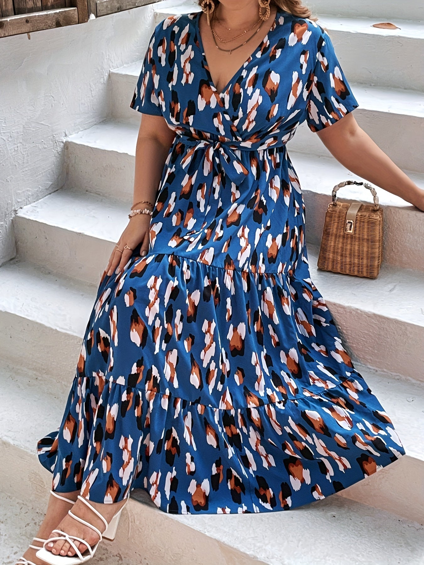 Allover Print Maxi Smock Dress With Belt