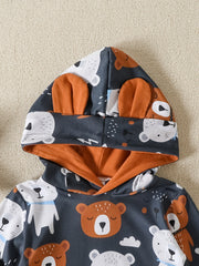 Baby Boys Cotton Bear Print Hoodies & Sweatpants Set